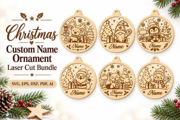 Christmas Custom Name Ornament Laser Cut laser cut file
