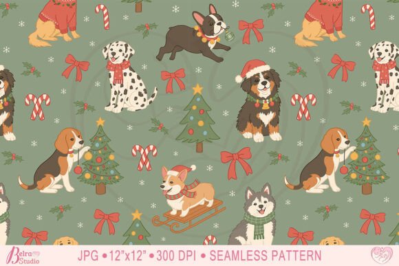 Christmas Dog Seamless Pattern Puppy JPG