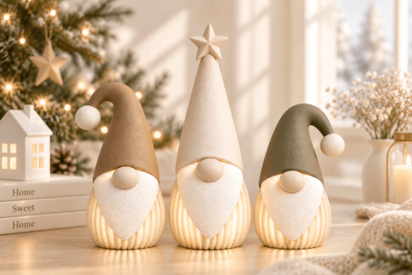 Christmas Gnome Figurine STL 3D Print Set – 3-Piece Scandinavian Holiday Decor - Image 1