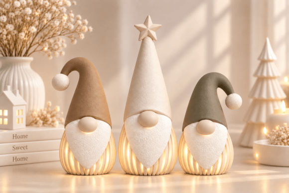 Christmas Gnome Figurine STL 3D Print Set – 3-Piece Scandinavian Holiday Decor - Image 3