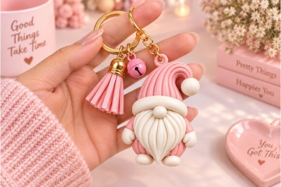 Christmas Gnome Keychain 3D STL File – Pink Holiday Gnome for FDM & Multicolor Printing - Image 2