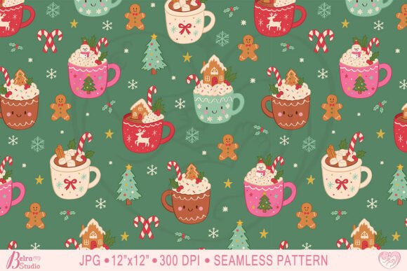 Christmas Mug Seamless Pattern Coffee