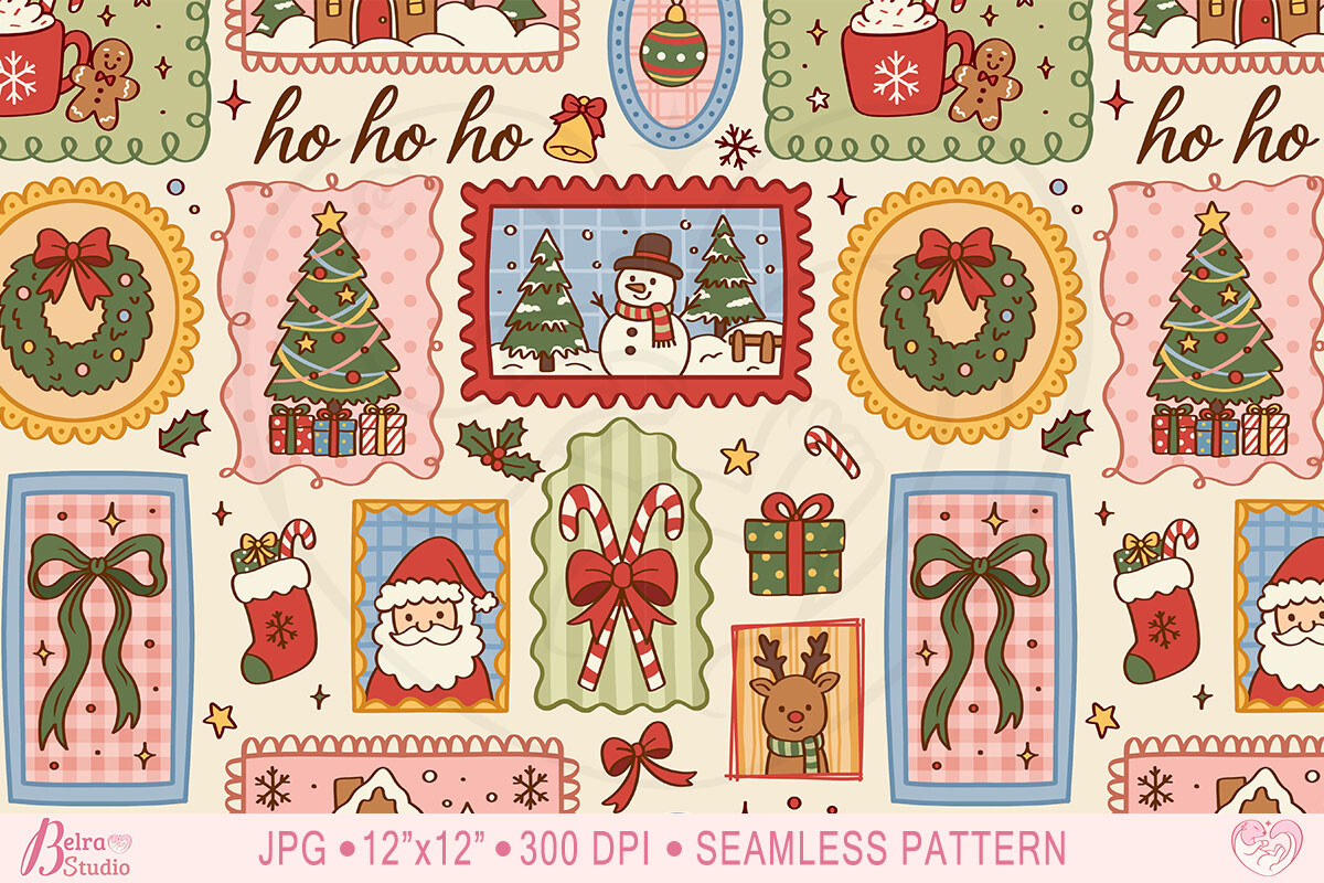 Christmas Pattern Frame Patchwork Stamp