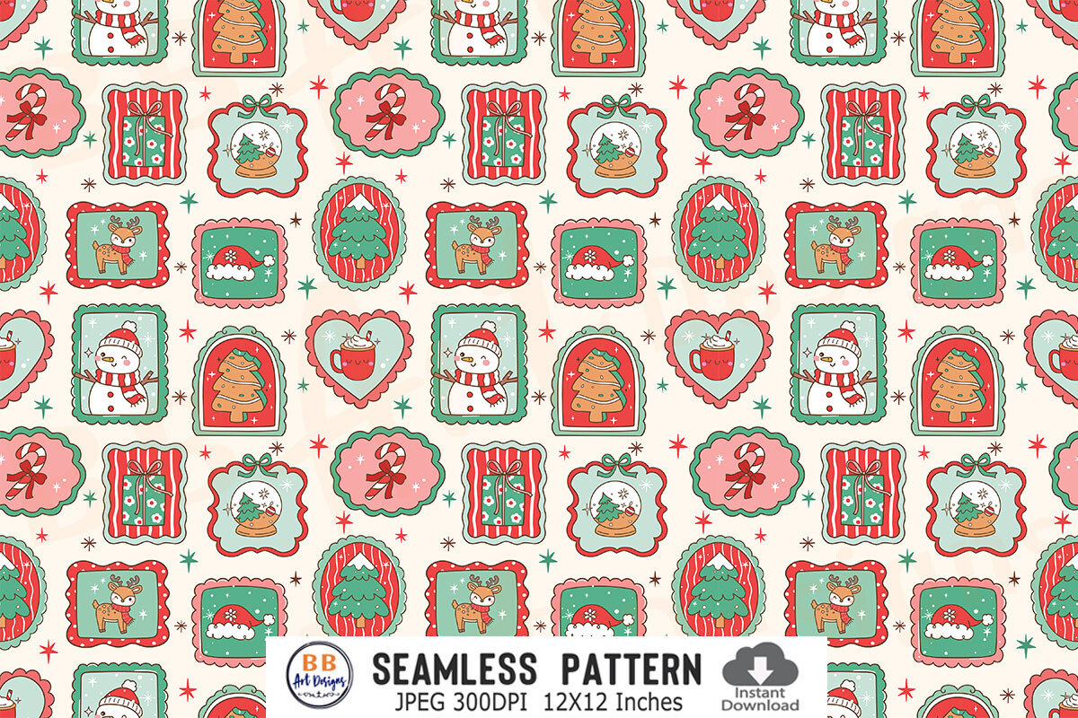 Christmas Pattern Stamp Frame Patchwork