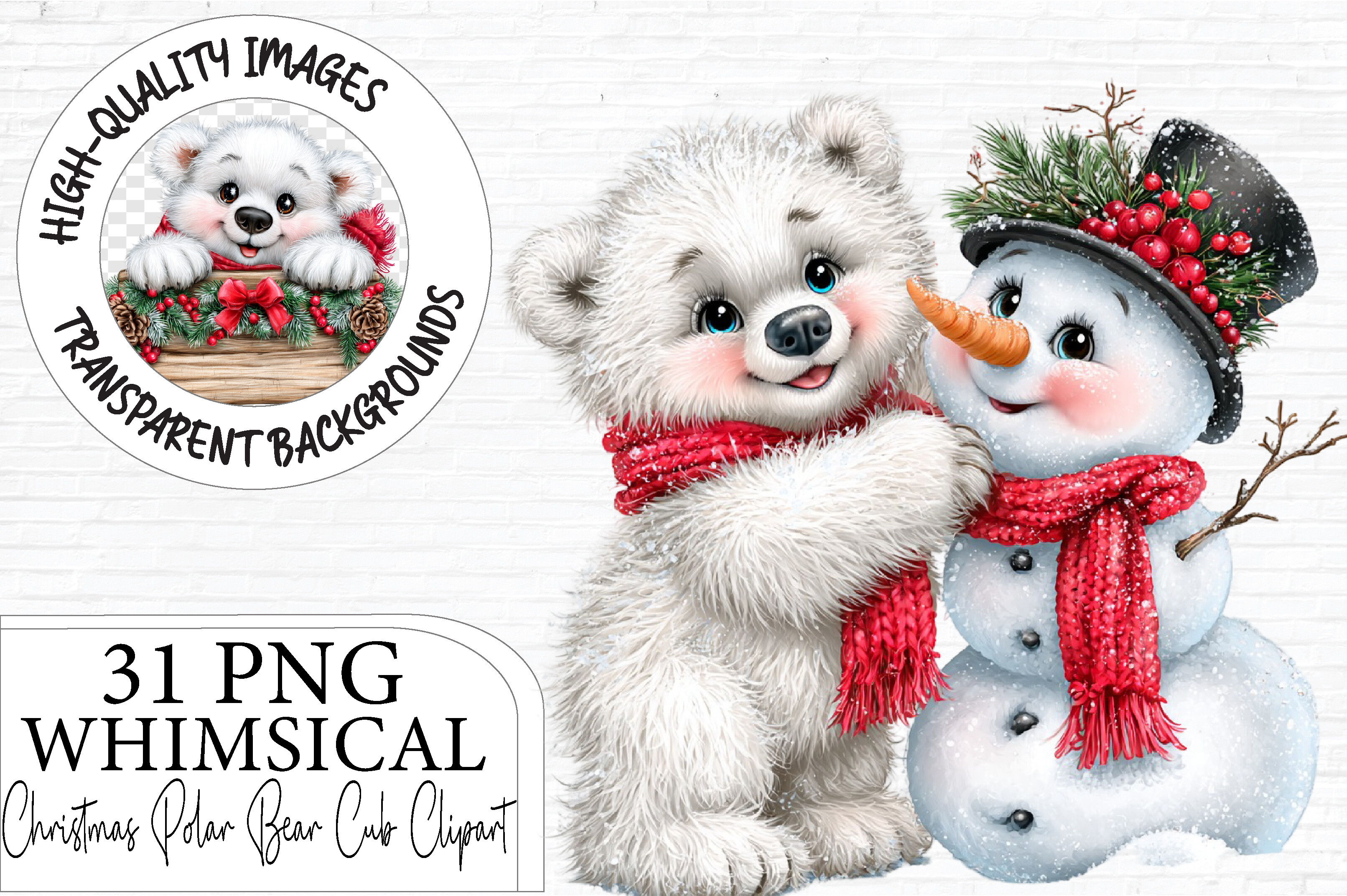 Christmas Polar Bear Cub Clipart