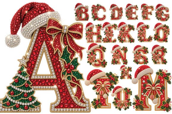 Christmas Rhinestone Alphabet PNG Bundle