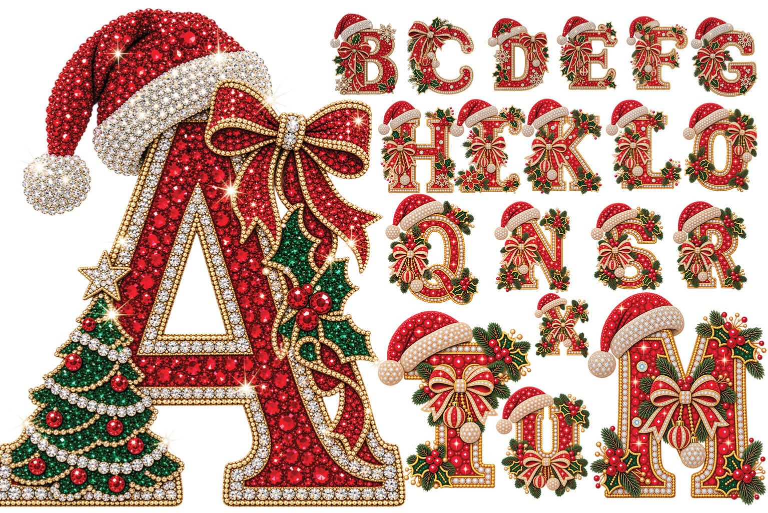 Christmas Rhinestone Alphabet PNG Bundle