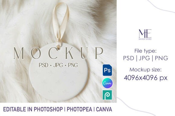 Christmas Round Ceramic Ornament Mockup