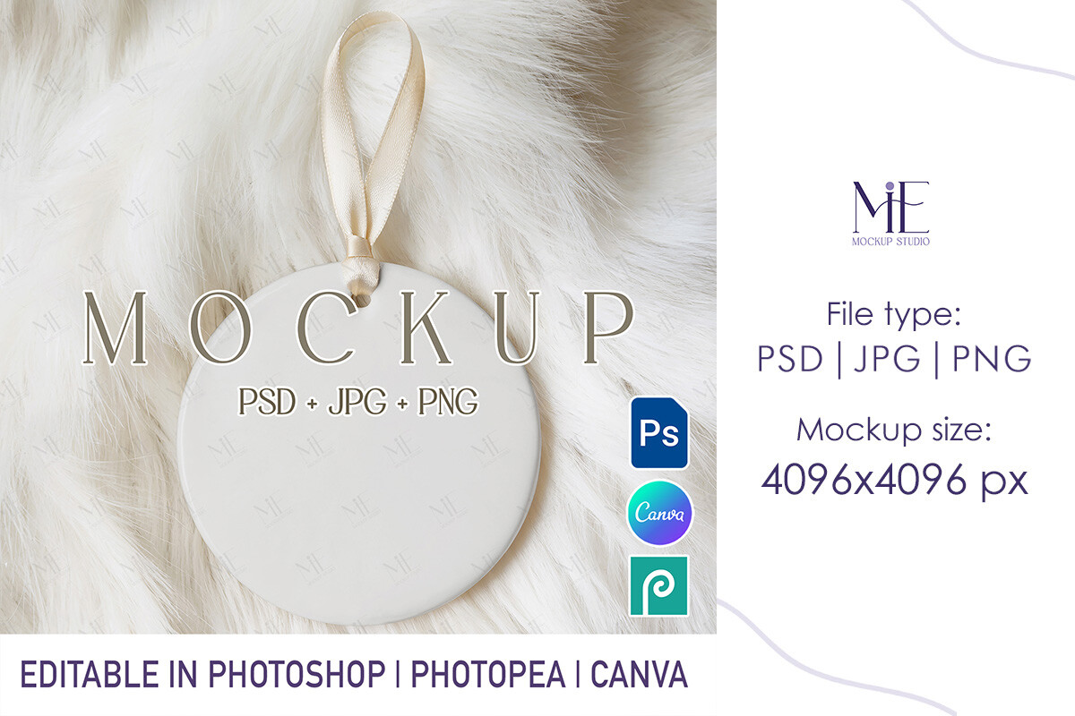 Christmas Round Ceramic Ornament Mockup