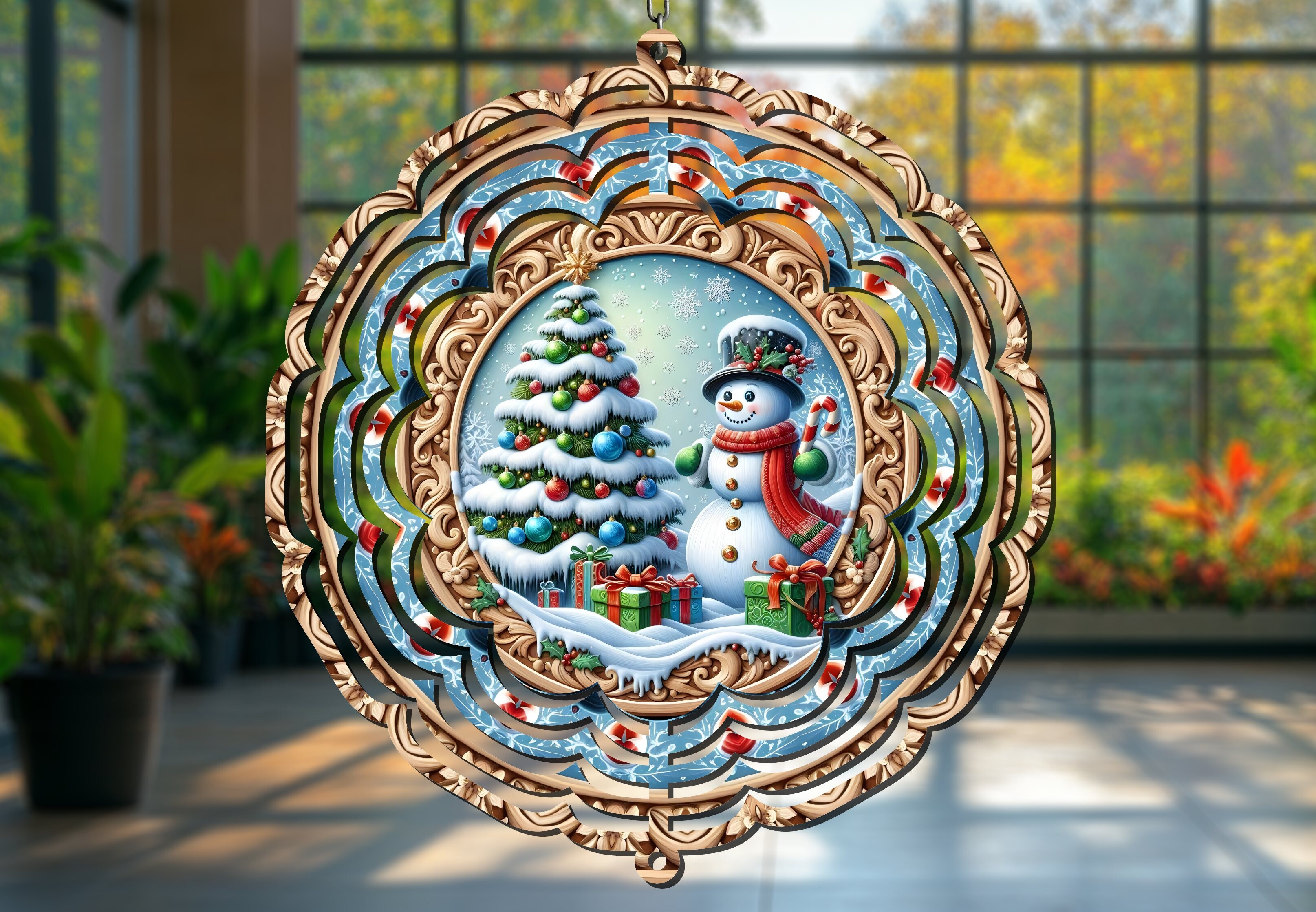 Christmas Snowman Tree Wind Spinner