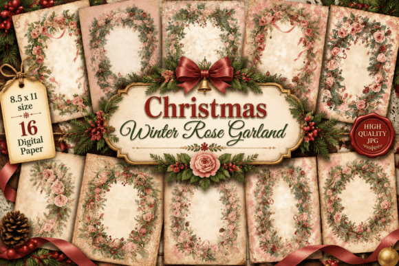 Christmas Winter Rose Garland
