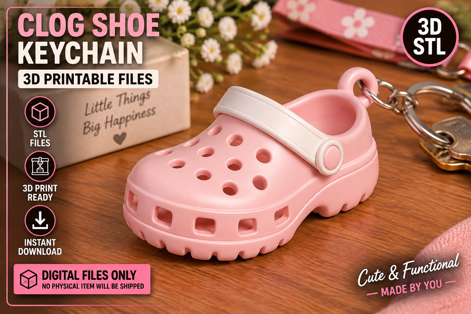 Clog Shoe Keychain STL File | Cute 3D Printable Shoe Keyring Charm - Image 2
