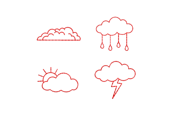 Cloud Outline Redwork Embroidery Bundle