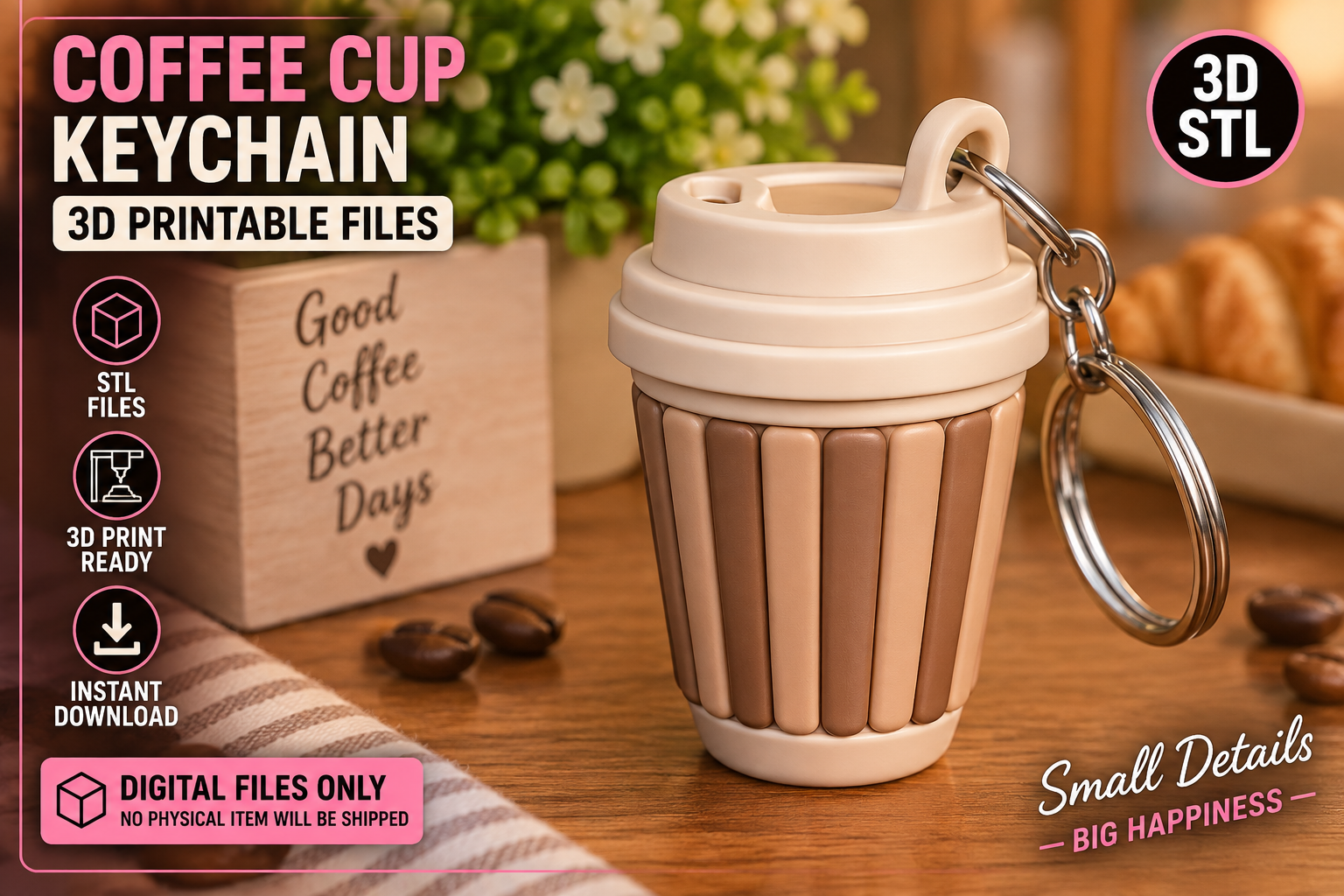 Coffee Cup Keychain STL File – 3D Printable Charm for Keys, Bags & Gifts - Image 2