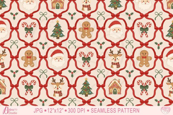 Coquette Christmas Seamless Pattern Bow