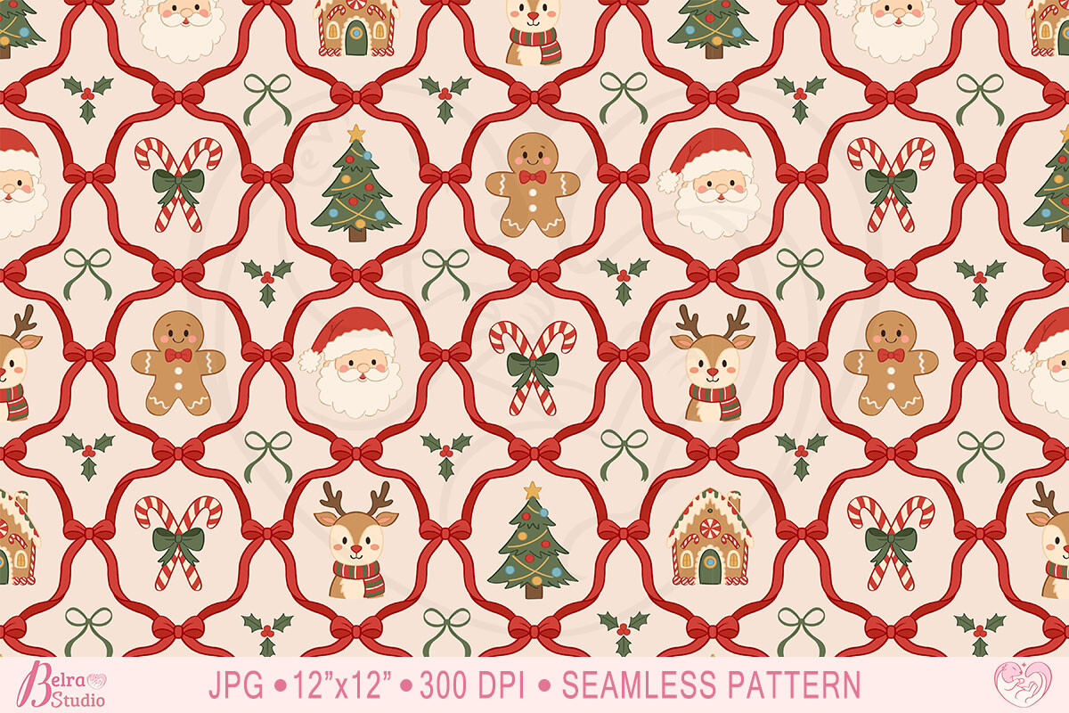Coquette Christmas Seamless Pattern Bow