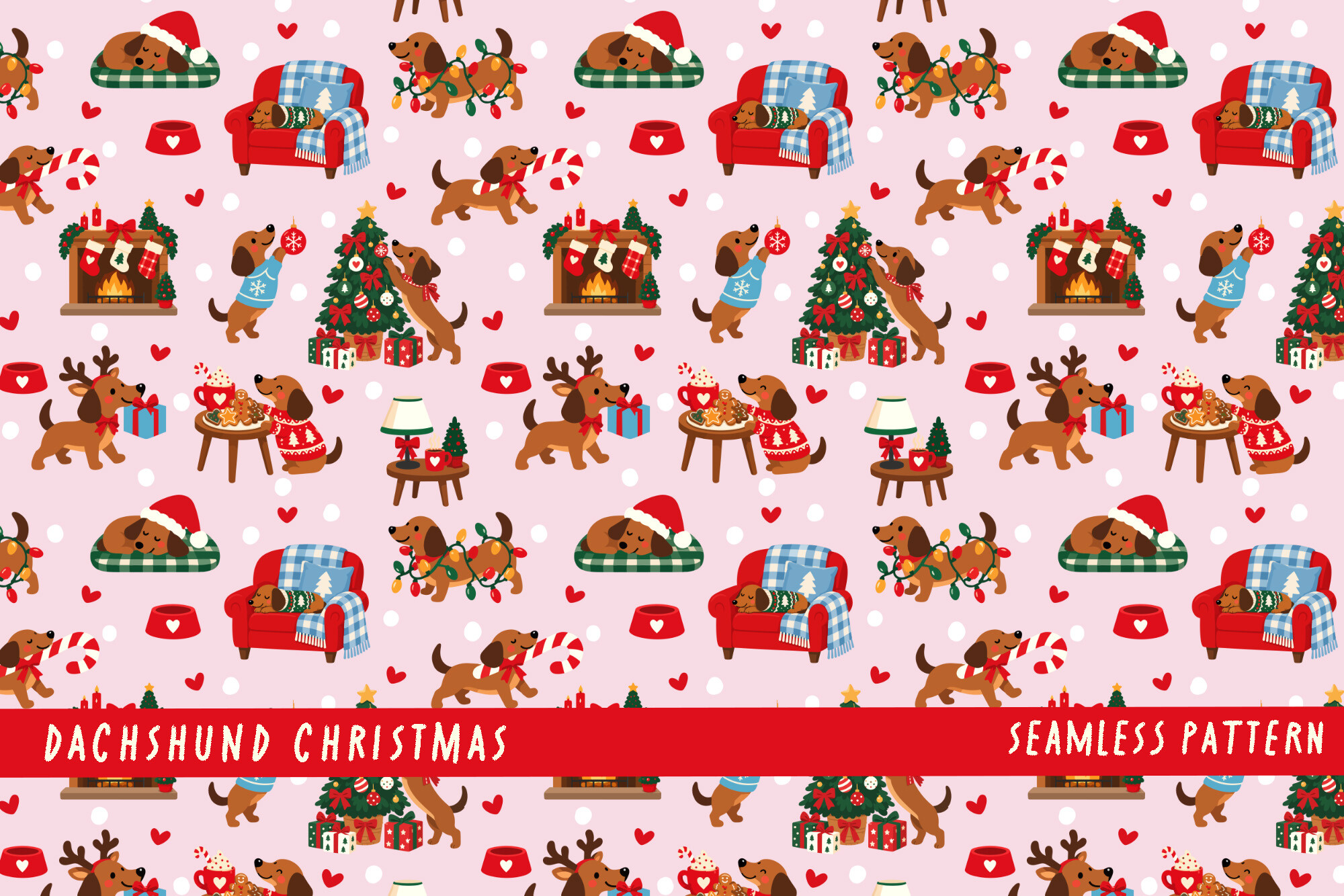 Cozy Christmas Cute Dschshund Pattern