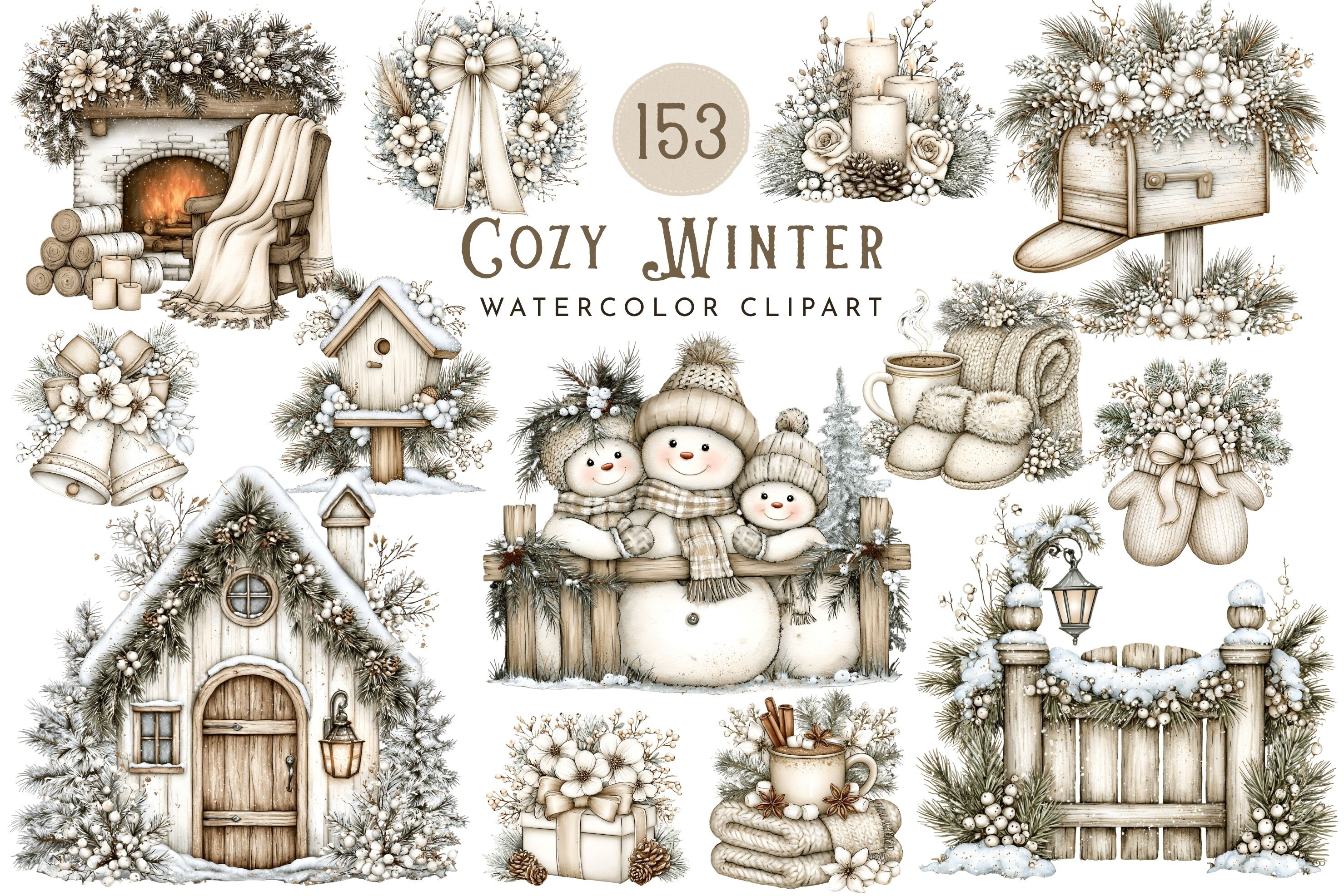 Cozy Winter Watercolor Clipart Set