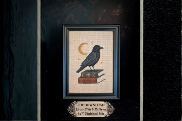 Crow & Books Cross Stitch Pattern