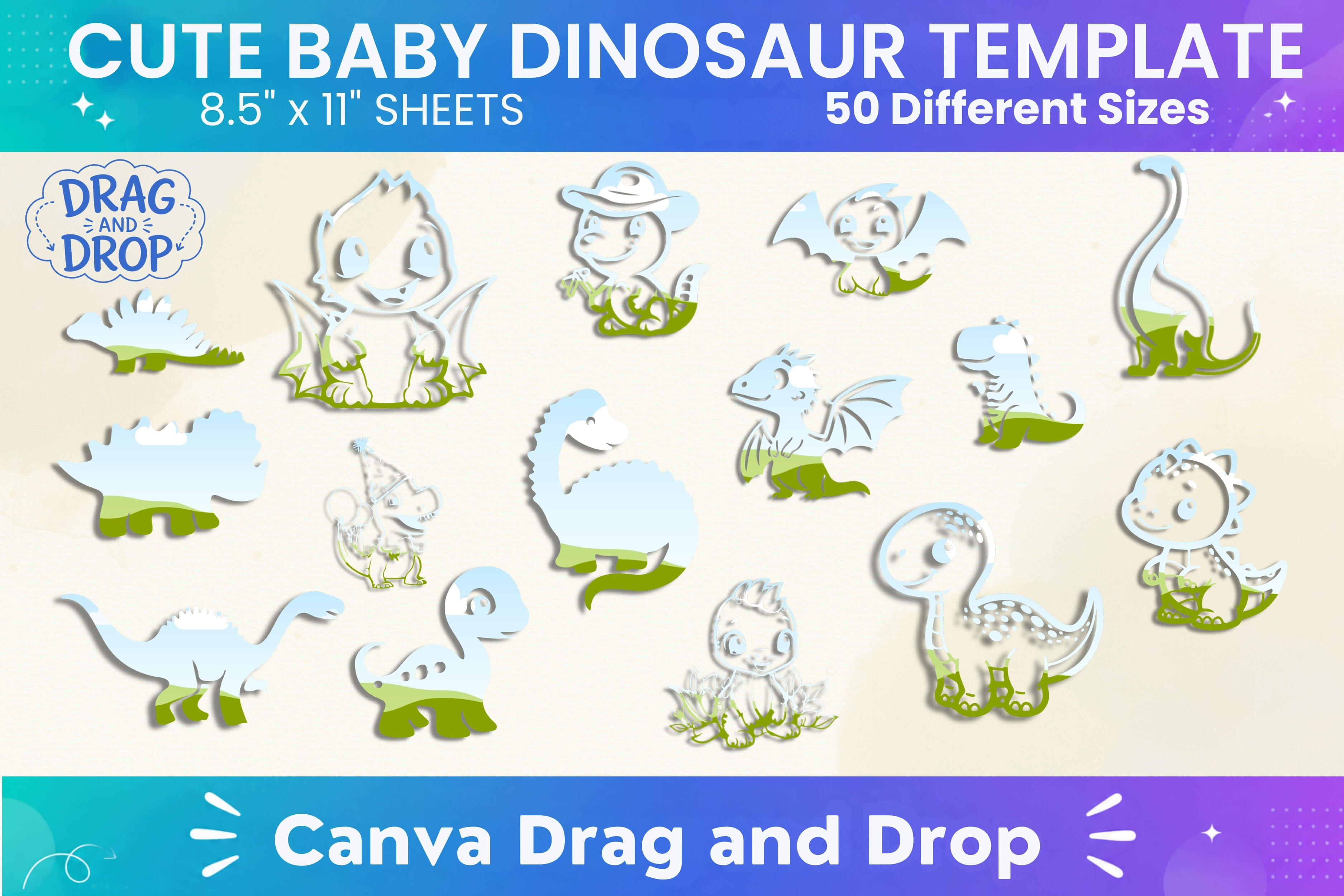 Cute Baby Dinosaur Canva Template