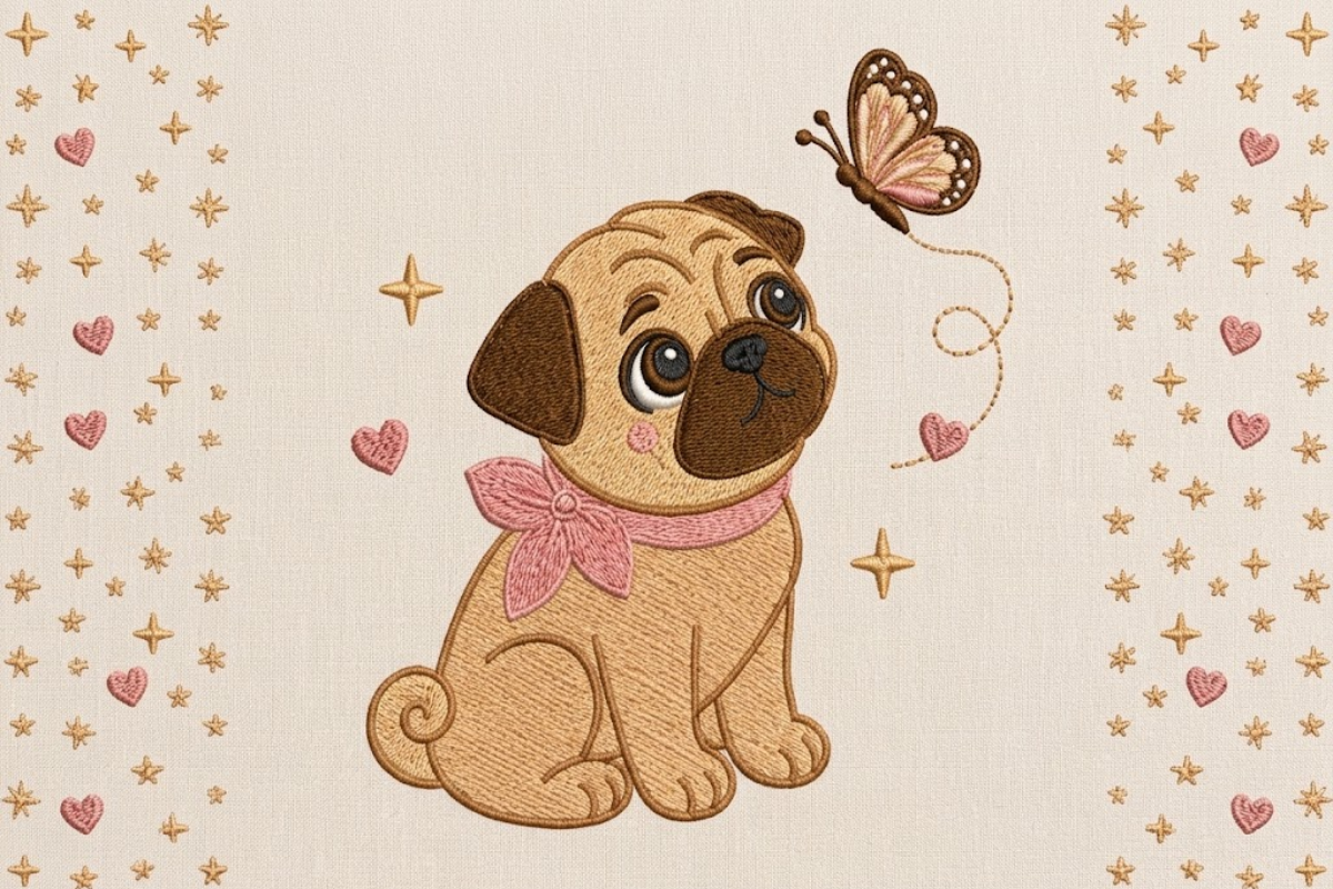 Cute Baby Pug Puppy with Butterfly