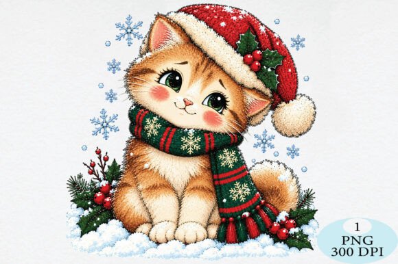 Cute Christmas Cat Cozy Winter PNG