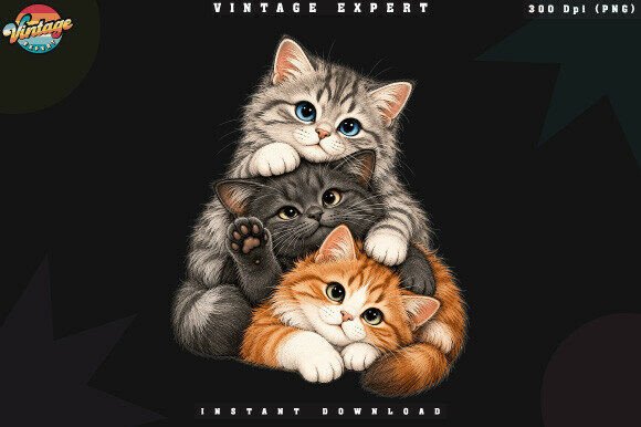 Cute Fluffy Cats Pet Collection PNG Grafika Ilustracje do Druku Przez Vintage Expert