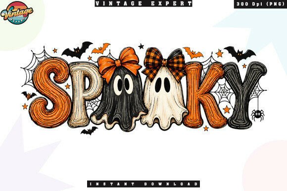 Cute Halloween Ghosts and Bows PNG