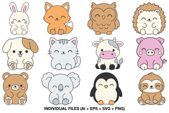 Cute Kawaii Baby Animal Clipart PNG