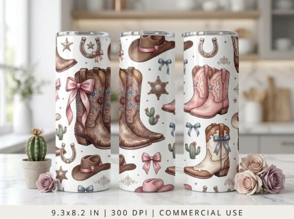 Cute Pink Western Cowboy Tumbler Design