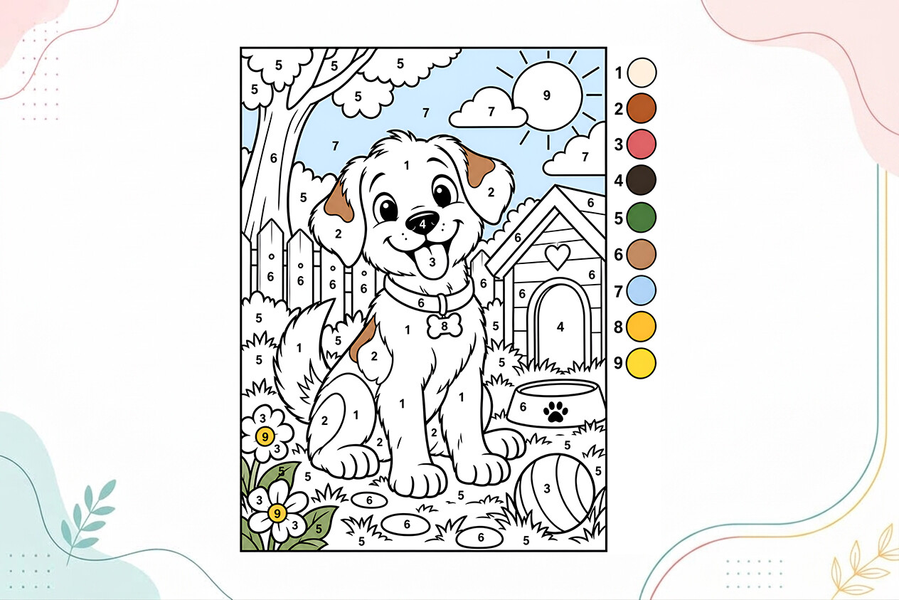 Cute Puppy Color by Number Coloring Page
