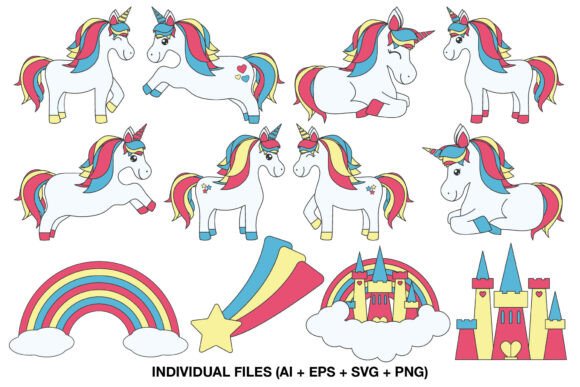 Cute Unicorn Clipart, Rainbow Birthday