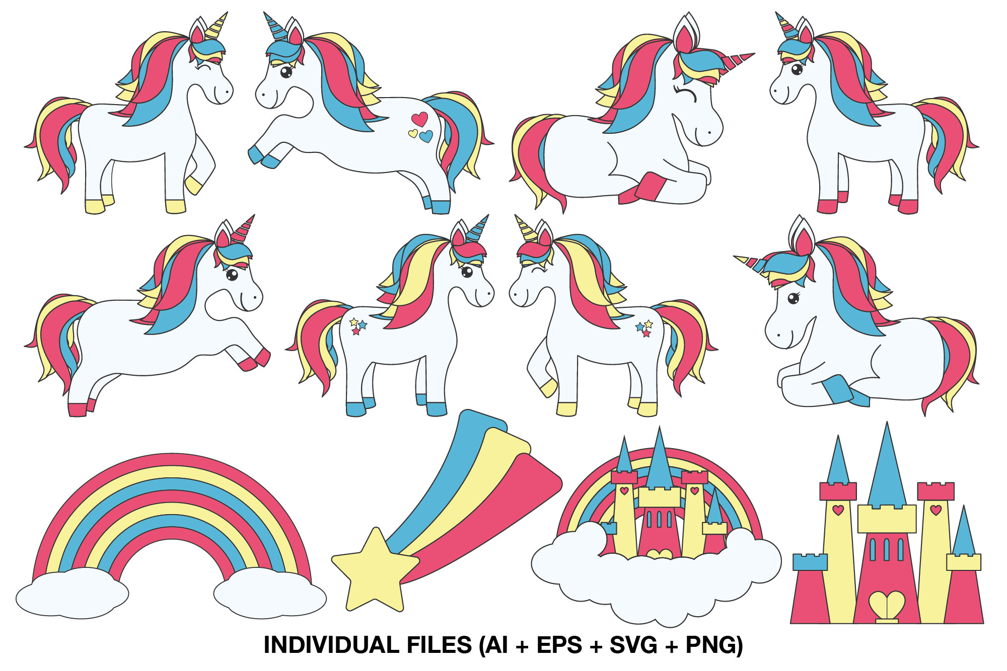 Cute Unicorn Clipart, Rainbow Birthday