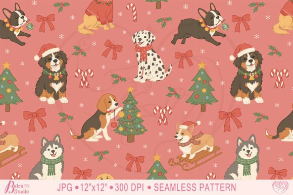 Dog Christmas Pattern Paper Dogs Xmas
