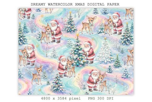 Dreamy Watercolor Xmas Digital Paper PNG