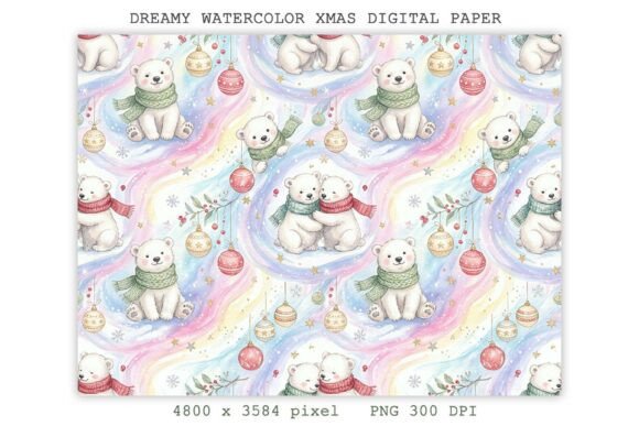 Dreamy Watercolor Xmas Digital Paper PNG