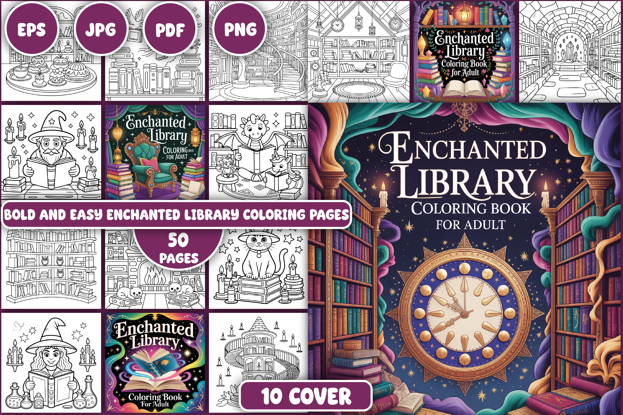 Enchanted Library Coloring Pages