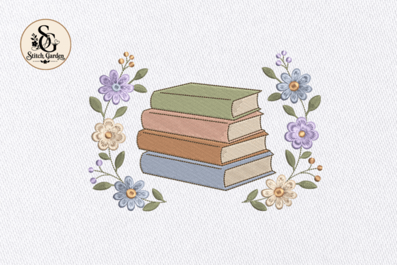 Floral Book Stack Embroidery