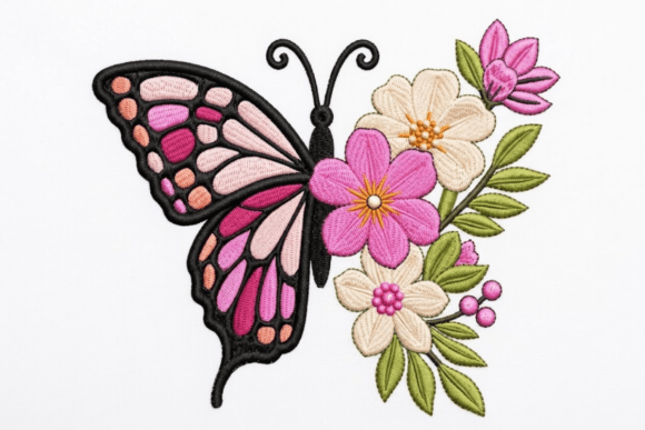 Floral Butterfly Embroidery Design