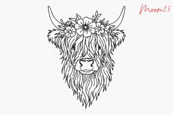 Floral Highland Cow Head