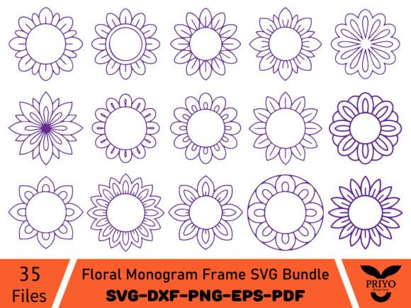 Floral Monogram Frame SVG Bundle