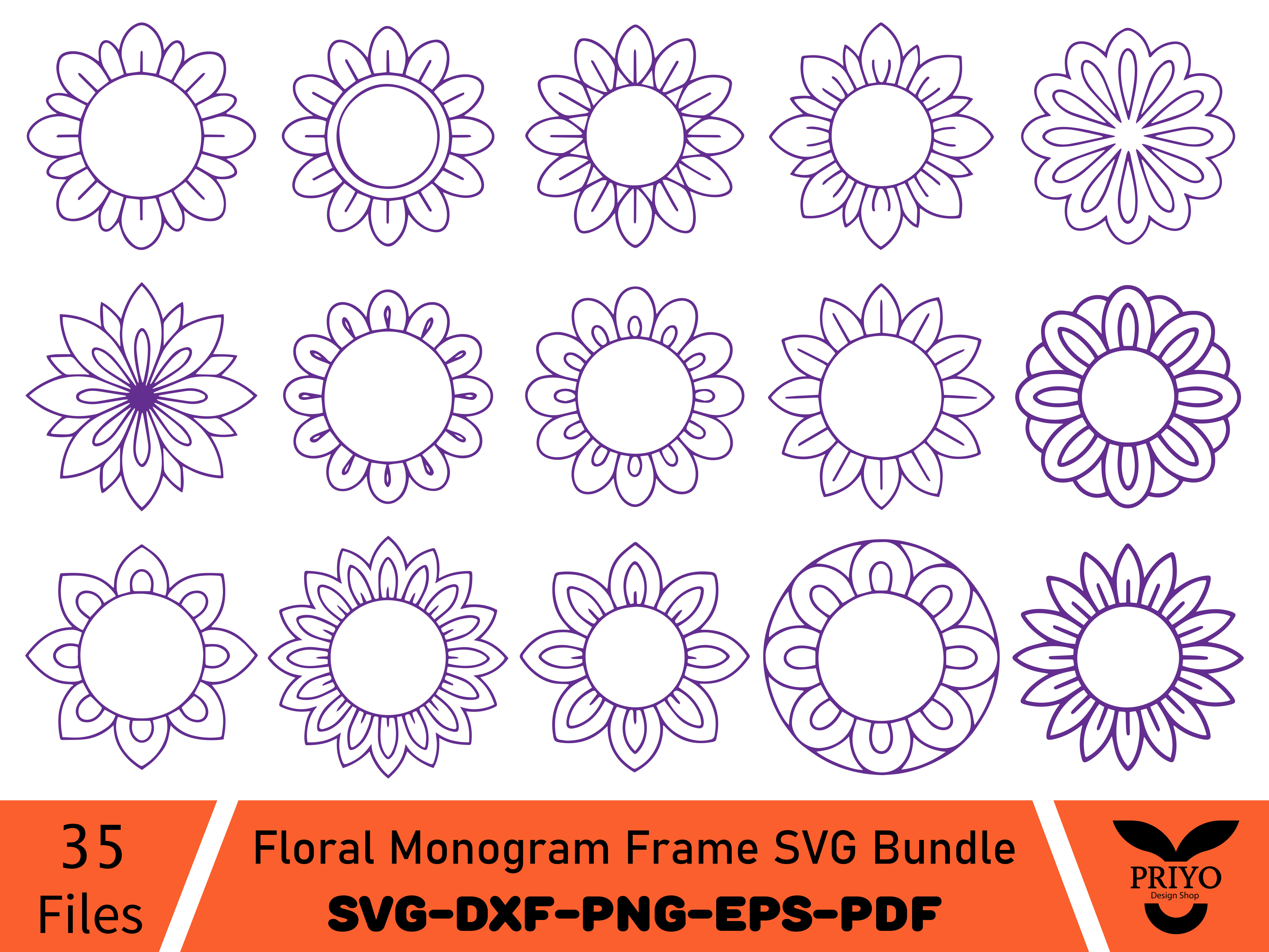 Floral Monogram Frame SVG Bundle