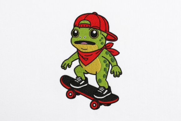 Funny Frog Skater Embroidery Design