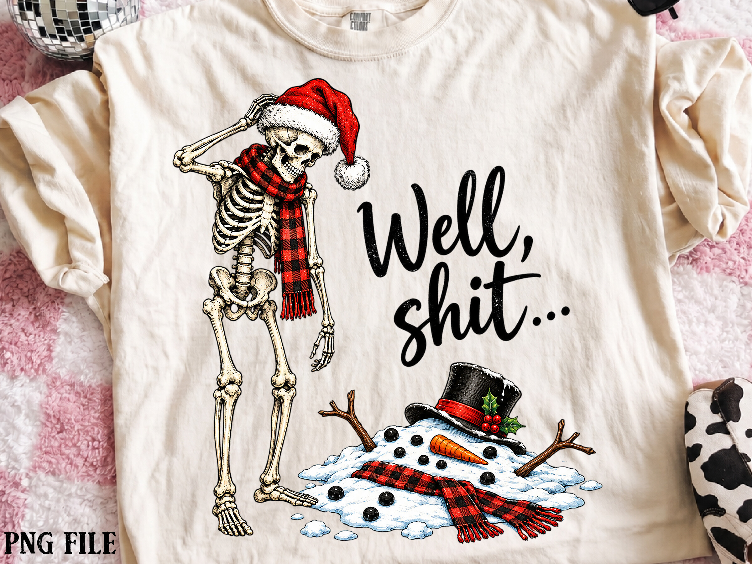 Funny Skeleton Melted Snowman PNG