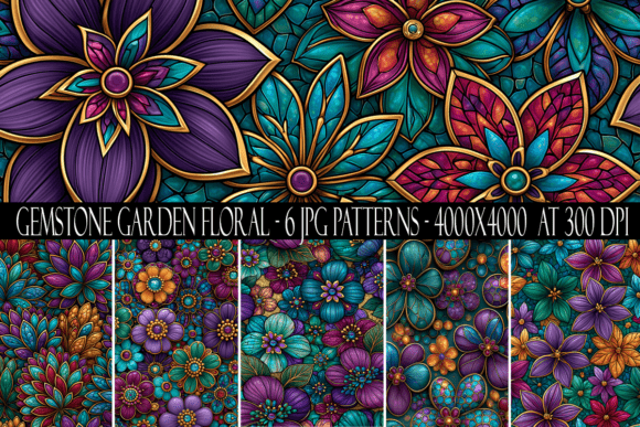 Gemstone Garden Floral Seamless Patterns