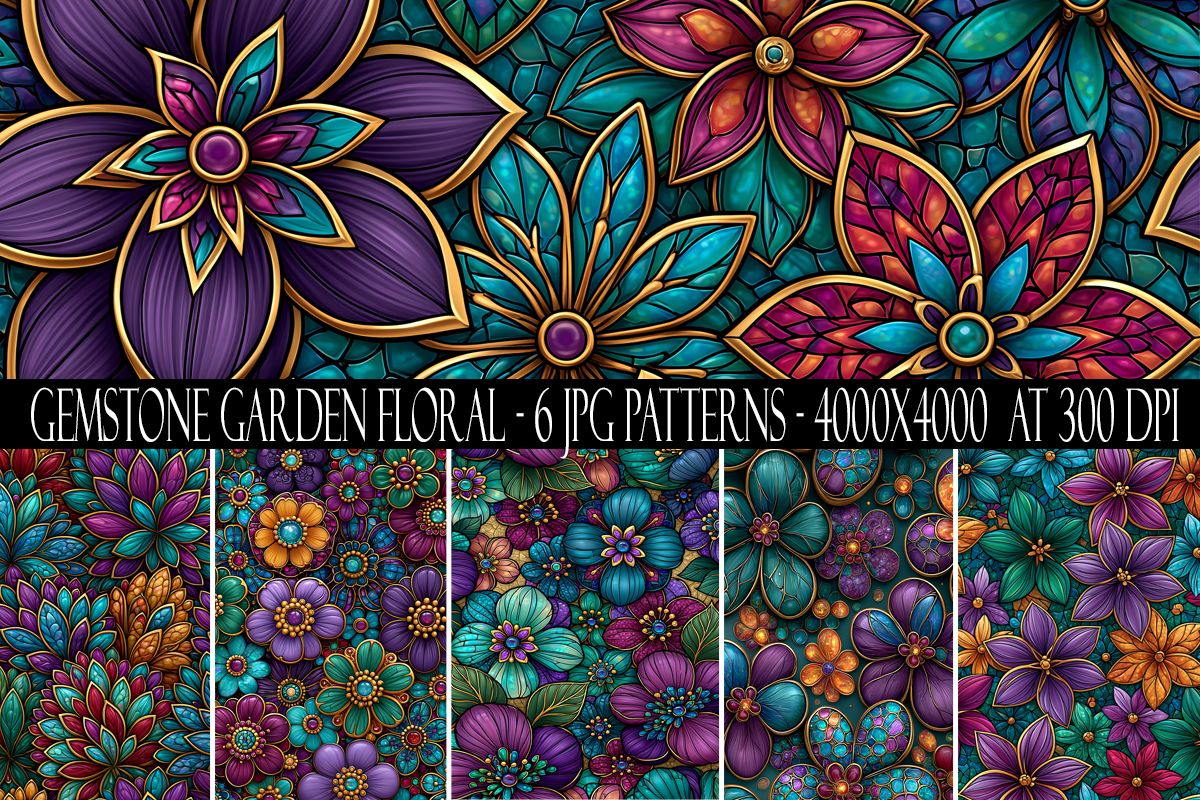 Gemstone Garden Floral Seamless Patterns
