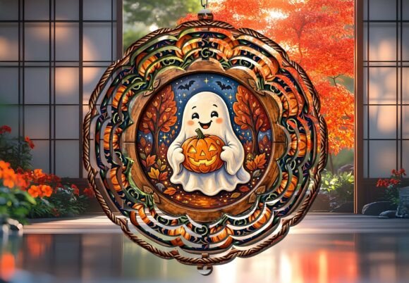 Ghost Pumpkin Halloween Wind Spinner