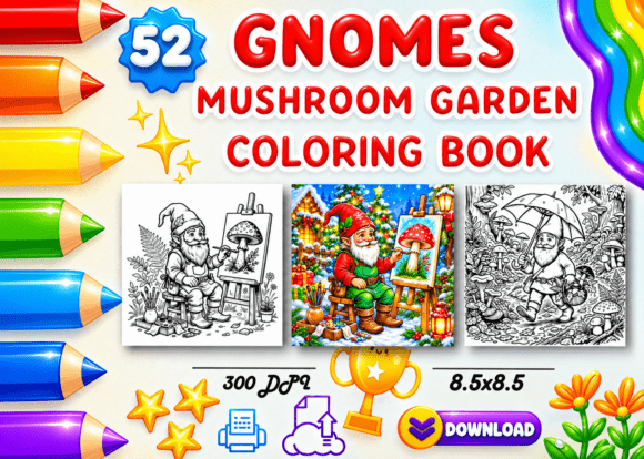 Gnomes Mushroom Garden Coloring Book