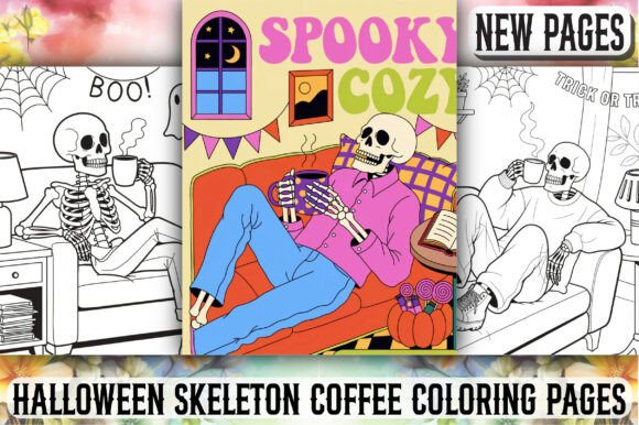 Halloween Skeleton Coffee Coloring Pages