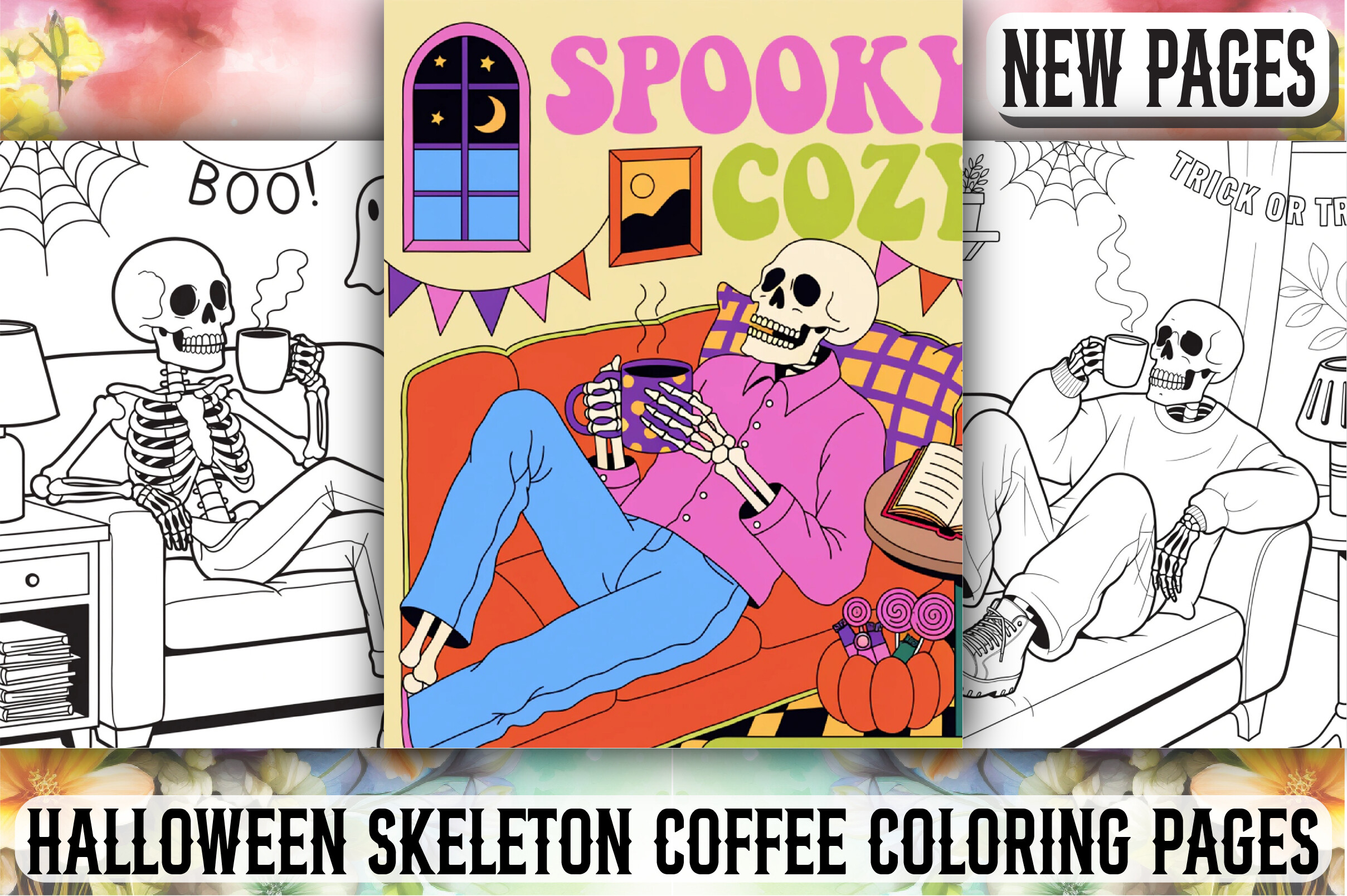 Halloween Skeleton Coffee Coloring Pages